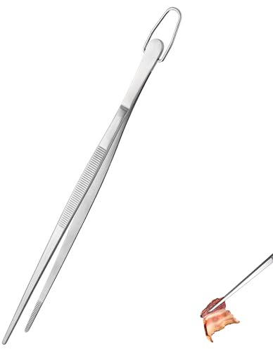 U-Taste Kitchen Metal Tweezer, 18/8 Stainless Steel, 30cm, Pointed Tip | Silver, Long Pasta Tong, Flexible Pinching, Seamless-Welding, Sturdy and Non-Slip for Cooking Serving Grilling Frying Plating