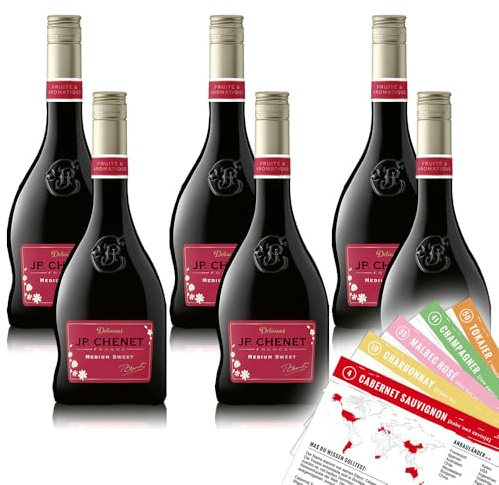 JP.Chenet Medium Sweet Rot IGP, lieblich, sortenreines Weinpaket + VINOX Winecards (6x0,75l)