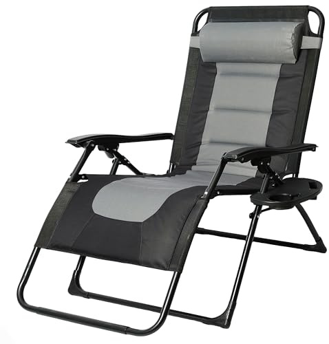 T-ZBDZ Liegestuhl Garten Klappbar Sonnenliege Wetterfest bis 200kg, Gartenliege mit Kopfkissen & Getränkehalter, Outdoor Liege Verstellbare Relaxliege, Liegestuhl Balkon für Pool Terrasse (Gray)