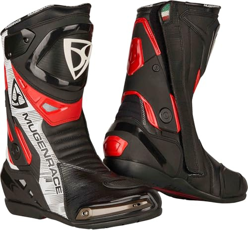 MUGENRACE Sphantom Plus perforierte Motorrad Stiefel, schwarz/rot/weiß, 45