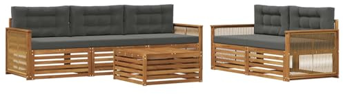 vidaXL Outdoor-Sofagarnitur mit Kissen 6 pcs Natur und Anthrazit, Gartenlounge, modernes Ecksofa, Outdoor-Sitzgelegenheit, Terrassenmöbel, gemütliches Set