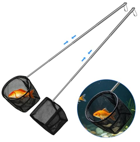 Flintronic Red para Acuario, 10cm Cuadrada y 8cm Redonda Reds Acuario Malla Fina, Reds Acuar-io Pequeña con Mango Telescópico de Acero Inoxidable(13-39 cm), para Acuar-io, Estanque