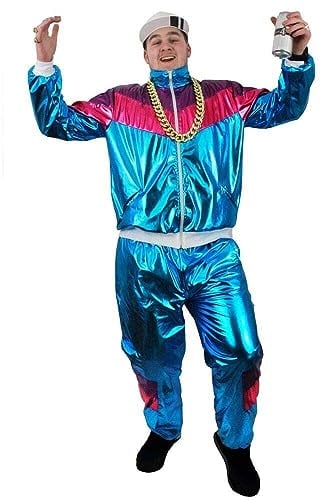 I LOVE FANCY DRESS LTD Shell Anzug KOSTÜM KOSTÜM 80ER Jahre Shell Anzug Chav Outfit BLAU GLÄNZEND REIßVERSCHLUSS Jacke + PASSENDE Hose MIT Taschen Trainingsanzug - Large