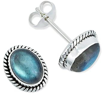 Ohrstecker 925 Silber Labradorit grün blauer Stein Edelstein Ohrringe echt Silber Damen Sterling Silber Stecker Geschenk(MOS-021-05)