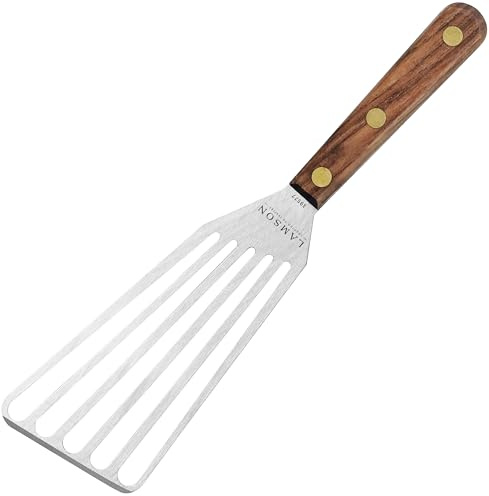 Lamson Chef’s Slotted Turner, 3 x 6, Stainless Steel with Riveted Walnut Handle, Right-Handed