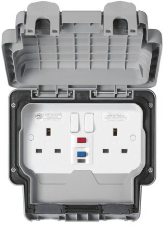 MK Masterseal Plus K56233GRY 13 amp 2-Gang RCD Protected Socket (Passive)