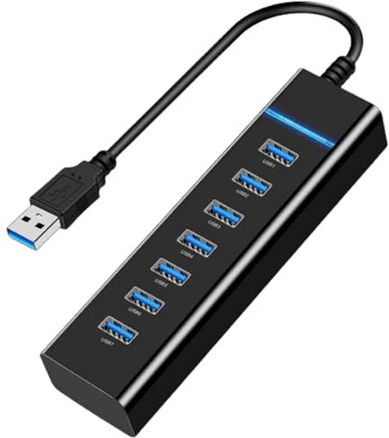 7-Port USB 3.0 Hub - High-Speed with LED Indicator - Compatible with iMac Pro, MacBook Air, Mac Mini/Pro, Surface Pro, PC and Laptop - Portable and Efficient