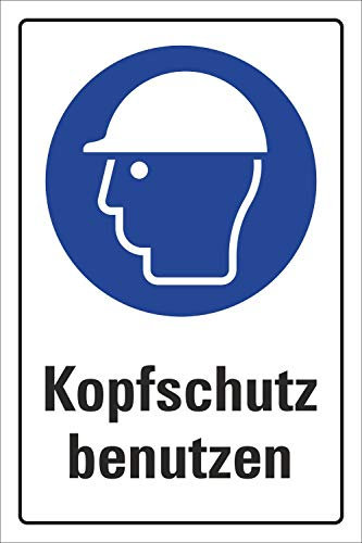Schild Kopfschutz benutzen, DIN ISO 7010, 3 mm Alu-Verbund 300 x 200 mm