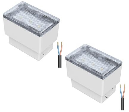 ledscom.de 2 Stück LED Pflasterstein Bodeneinbauleuchte CUS für außen, IP67, eckig, 8 x 5cm, warmweiß