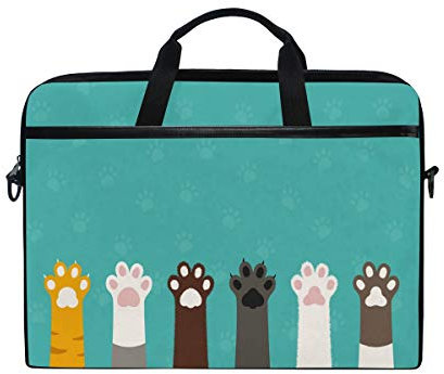 WowPrint Laptop Sleeve, Cute Animal Cat Paw Print Laptop Case Shoulder Strap with Handle Portable Notebook Computer Bag for 13 13.3 14 15 inch