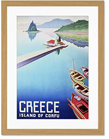 Wee Blue Coo Travel Island Corfu Greece Boats Pier Large Art Print Poster Wall Decor 18x24 inch Supplied Ready To Hang With Included Mount Brackets Reise Insel Griechenland Boote Große Kunst Wand Deko