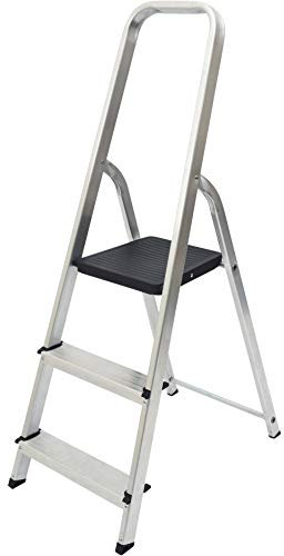 ABRU 1700318 High Handrail Stepladder 3 Tread, Silver, One Size