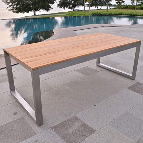 Esstisch Baitone Edelstahl Teak Massivholz Tischplatte 180 x 90 cm