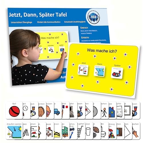 Jetzt, Dann, Spätertafel Kinder - Autismus/ADHS Hilfsmittel – Tagesplaner Kinder Routine mit 32 Karten – Hochwertige Langlebige Visueller Zeitplan