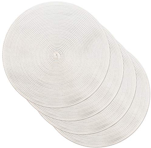 Venilia Tischset Creme Rund, Platzset, Tischwäsche, Platzdeckchen für Esszimmer, weiß, gewebt, 4er Set, lebensmittelecht, 38 cm, 4 Stück, 59122