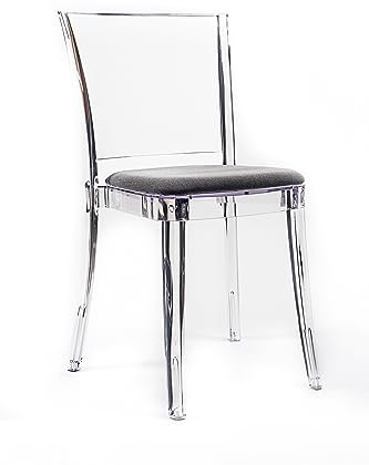 Lucienne Stuhl transparent durchsichtig aus Polycarbonat mit Trevira Kat Kissen Pulvergrau – 10 Stück