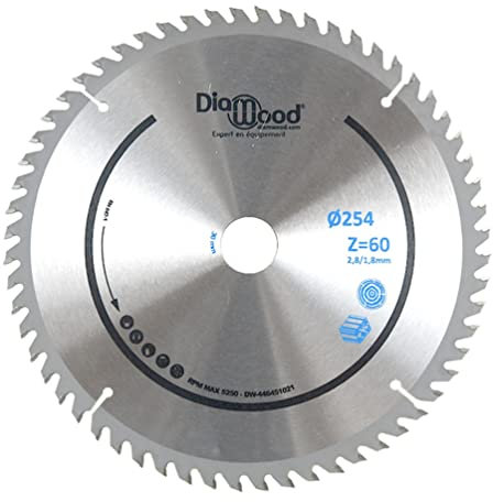 DIAMWOOD - Lame de Scie Circulaire Bois Alu HM Universelle Scie à Onglet | Découpe Parfaite | Diamètre 254 mm | 60 Dents Trapézoïdales Plates Négatives | Alésage 30/25,4/20/19/16/15,9 mm ép.2,8/1,8 mm