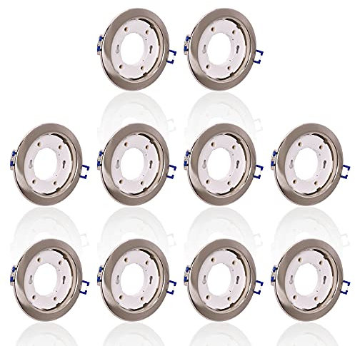 10x SET Einbaustrahler für 230V eisen gebürstet rund Einbau Spots Decken Strahler Leuchte Spots Deckenleuchte Lampe Einbauleuchte Einbaurahmen GX61 SN