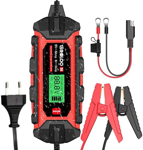 GOOLOO S6 Ladegerät Autobatterie 6A 12V/6V Supersafe Vollautomatisches Smart Batterieladegerät KFZ, IP65, Erhaltungsladegerät und Mit Reparaturmodus, für Auto,Motorrad und Rasenmäher Schwarz/Rot