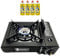 Portable Gas Cooker Camp Stove + 4 Butane Gas Canisters - For Outdoor Cooking, Camping, Fishing & BBQ | Premium Burner, Automatic Ignition & Heat Control, EN417 Compliant - Black Grill & Carry Case