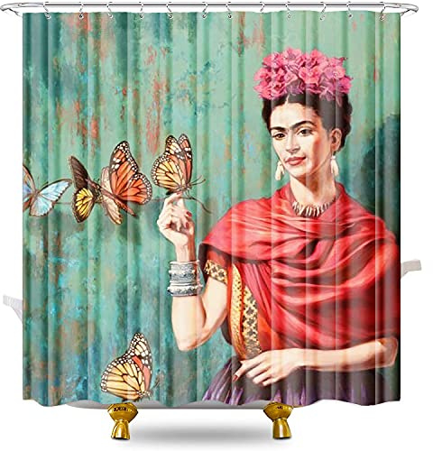 Frida Kahlo Wasserabweisend Shower Curtain Textil Waschbar Anti-Bakteriel Badvorhänge 3D Anti-Schimmel Duschvorhänge 71x79 inches mit 12 Ringe für Badezimmer