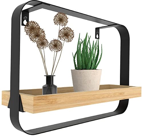 Gadgy Wandregal Schwarz Metall - 100% Bambus, für die Dauer gebaut - Wanddeko fur Küche und Bad - Passt in Jedes Interieur - Wandregal Klein 39 x 26,5 x 10 cm - Deko Schlafzimmer