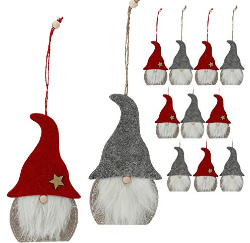 Wichtel 12er Set zum Aufhängen | je 6X rot und 6X grau H15cm Polyester | Weihnachtswichtel Weihnachtsdeko