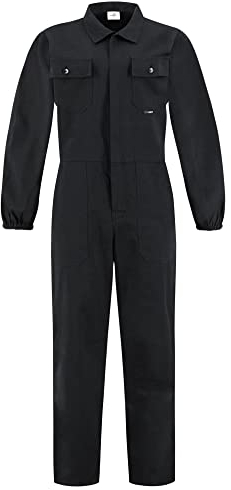 BWOLF ANAX 100% Cotton Boiler Suit Overalls Men Work Utility & Safety Coveralls with Multifunctional Pockets and Zipper Black 3XL