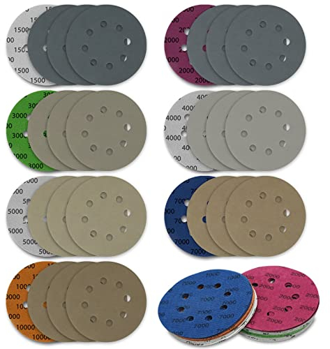 EEEKit 28 Stück Schleifpapier 125mm Klett, Nass und Trocken Schleifscheiben, Körnung 1500/2000/3000/4000/5000/7000/10000, 8 Löcher Exzenterschleifer Schleifpapier für Metall Holz Auto