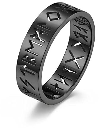 Ring Herren Wikinger, Ringe Schwarz Männer Wikinger-Textausschnitt Größe 10 Edelstahlbandring para Jubiläum Geburtstag
