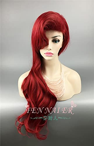 70 cm The Little Mermaid rote Perücke Körper Kunsthaar Cosplay Perücken Prinzessin Arielle Perücke Rollenspiel Kostüm Perücke Kappe Rot