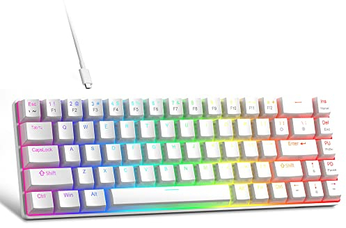 MageGee Tragbare 60% mechanische Gaming-Tastatur, roter Schalter, PBT Pudding-Tastenkappen, RGB-Hintergrundbeleuchtung, Mini-kabelgebundene Büro-Tastatur für Windows Laptop PC,Weiß