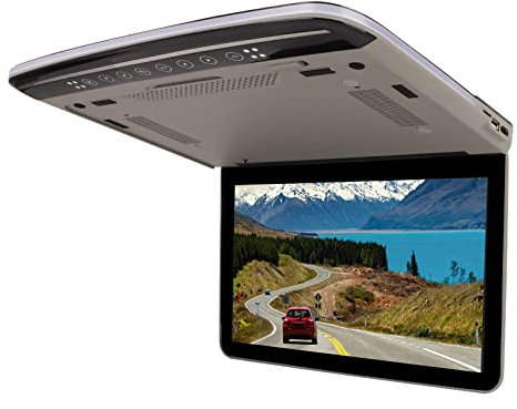PUSOKEI TV pour Voiture, Moniteur de Voiture 13,3 Pouces avec écran de Lecteur de Voiture 1080p, écran monté sur Le Toit avec Lumière Bicolore pour Bus, SUV, Angle Réglable (Gris)