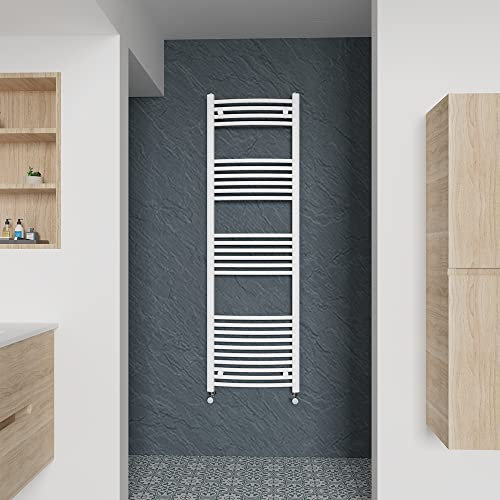 Warmehaus Curved Heated Towel Rail White Bathroom Ladder Style Radiator Central Heating 1600x500mm