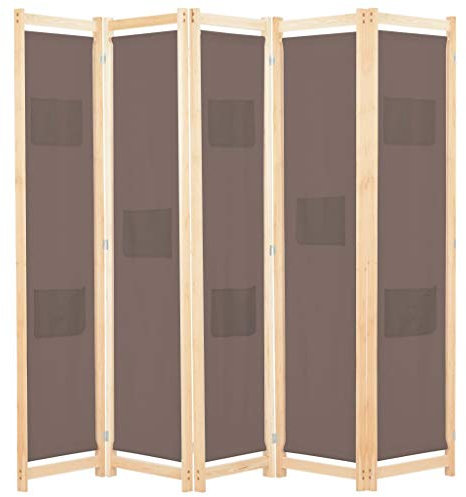 Tidyard 5-TLG Paravent Raumteiler Klappbar Sichtschutz Umkleide Trennwand Freistehend Stellwand Raumtrenner Faltwand Faltpaneel, für Wohnung Wohnzimmer Badmöbel, Braun 200 x 170 x 4 cm Stoff