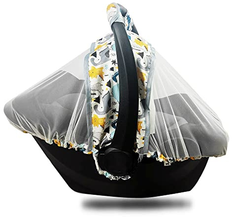 Moskitonetz für Babyautositz,Autositznetz für Neugeborene,Atmungsaktives Mesh-Netz für Babyautositze, Kinderwagen und Stubenwagen, Tragetasche, elastischer Rand, stoßfest, weiß, Patentdesign