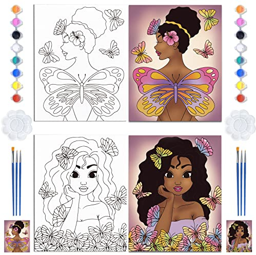 ORIGACH Lot de 2 kits de peinture sur toile de 20 x 25 cm, toile pré-dessinée pour peinture, siroter et peindre pour adultes, cadeau de Saint-Valentin, d'anniversaire