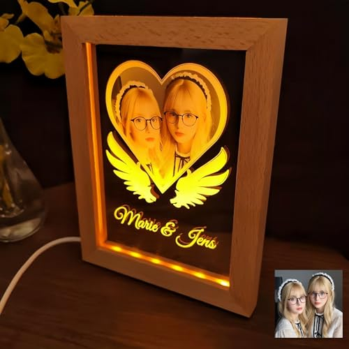 Personalisierte 3D Lampe Licht mit Fotos Quadratische Foto LED Tischlampe (Holzfuß 4)