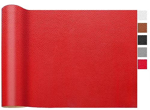 LOMUG Kunstleder Meterware 100 x 140cm Wasserdicht Leder Stoff Gekörnt lederimitat Texturiert lederstoff Leder Risse Reparieren Bezugsstoff Möbelstoff leder Patch für Autositze Sofa, Rot