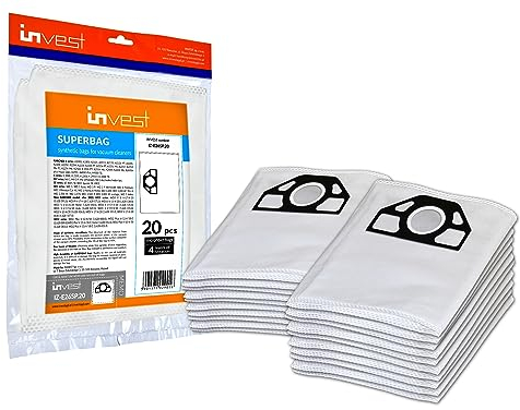 Invest - Sacs d'aspirateur de rechange, sacs filtrants compatibles avec Kärcher : WD3, MV3, A1000, A1001, A2101, A2111, A2131, A2131 PT, A2201, A2201, A2204, A2204, A2231, A2231 PT Blanc - Lot de 20