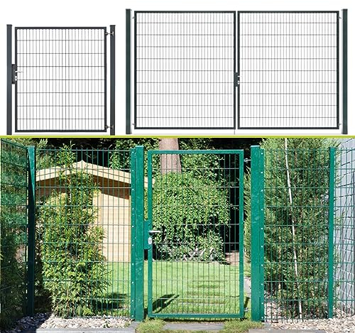 Hoftor 1 und 2 Flügelig | Toranlage Moosgrün | Gartentor | Doppelstabmattenzaun | Flügeltor | 103 cm-1