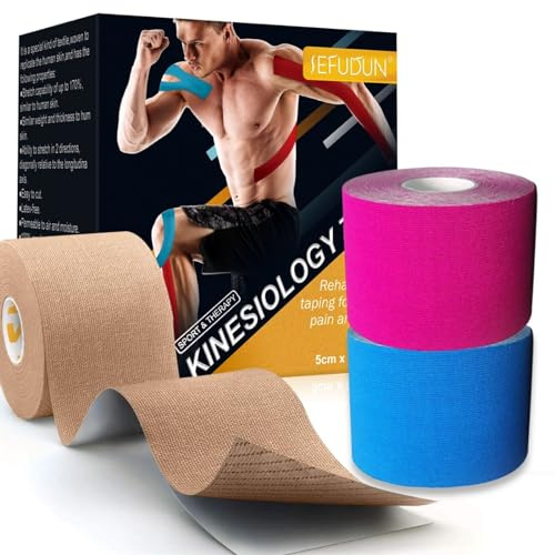P-Beauty Kinesiologie Tape für Sport und Medizin | Sporttape, Physiotape | Unterstützt Muskeln & Gelenke | starker Halt, elastisch | Wasserfest, Latexfrei | Fix Bandage in Blau (5m x 5cm, 5 Rollen)