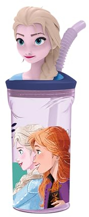 p:os 35481 - Taza Infantil Frozen The Ice Queen con Pajita integrada, Tapa y Figura en 3D, Recipiente para Beber con Capacidad para 360 ml Aproximadamente, Ideal para Bebidas frías