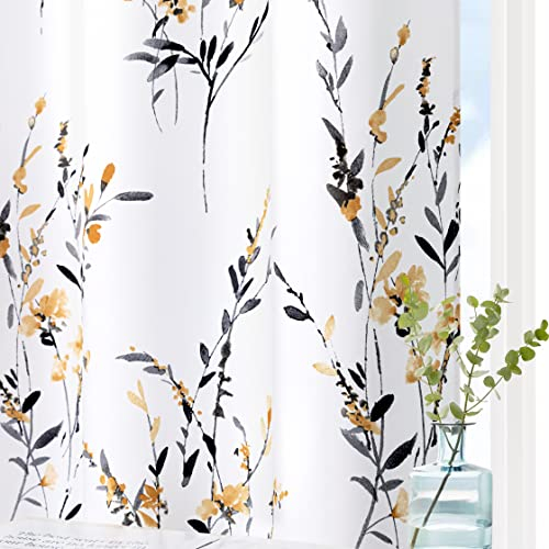 MYSKY HOME Vorhang Gegen Kälte und Hitze Gardine Balkontür Vorhänge Drucken Raumteiler mit Ösen Gardinen Fenster 2er Set Modern Thermovorhang,H 213 X B 132 cm,Gelb.