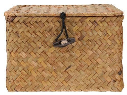 Ciieeo Square Straw Box Organizer with Lid for Tea Storage Holder Storage for Home Artistic Decoration Orange Large