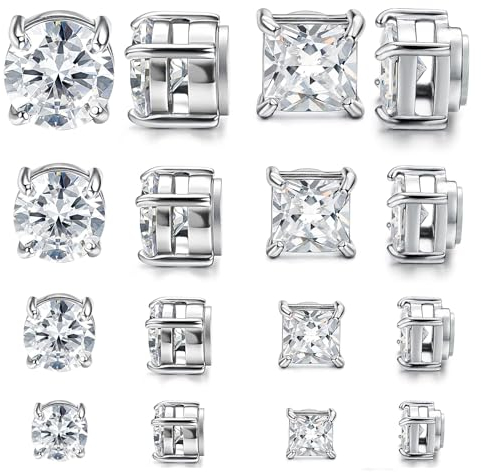 JewelryWe Magnet Ohrringe Non-Piercing Ohrstecker: 8 Paar Herren Damen Edelstahl Zirkonia Magnetische Ohrstecker Magnetohrringe Fake Plug Tunnel Ohrclips Clip on Ohrringe Ohne Ohrloch 5-8mm