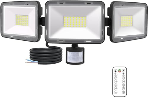 MEIKEE 70W LED Strahler mit Bewegungsmelder Außen 6800LM 6500K Kaltweiß Helligkeit Einstellbar 3 Modi IP66 Wasserdicht Außenstrahler Drei-Kopf 180°Verstellbar Scheinwerfer für Garage Garten Terrasse