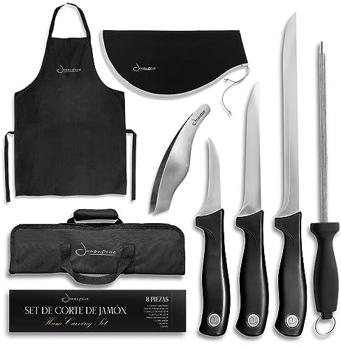 Set De Cuchillos Jamoneros – Bolsa Estuche Cuchillos, Cuchillo Jamonero, Deshuesador, Puntilla, Chaira, Pinza Jamon, Delantal Y Cubre Jamon - Sets Estuche Cuchillos Jamoneros Para Corta Jamon