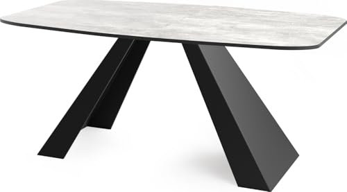 WFL GROUP Esstisch Monte im Modern Stil, Rechteckiger Tisch - Ausziehbar von 180 cm bis 220 cm, Pulverbeschichtete Schwarze Metallbeine - 180 x 90 cm - Beton Grau