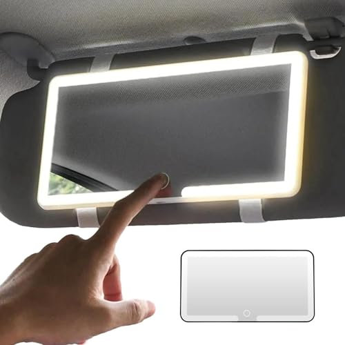 Car Mirror Sun Visor Mirror, Car Vanity Mirror LED Cosmetic Mirror with 3 Light Modes & 60 LEDs, LED Car Light Up Mirror, Dimmable Touch Control, Rechargeable Car Makeup Mirror for Women